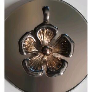 ESPO Sterling Silver And 14k Gold Hibiscus‎ Flower Pendant Engraved Circa 1990s